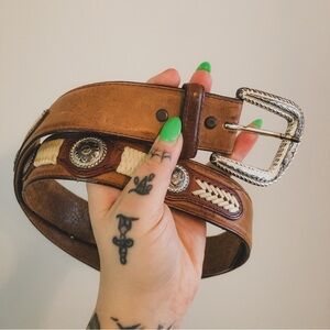 Vintage 1995 Justin Boots brown Leather Braided Men’s Belt with Silver Buckle